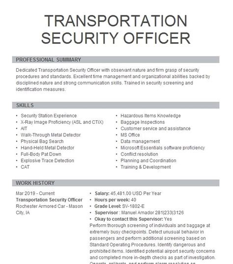 security job description resume|Transportation Security Officer Resume Samples .